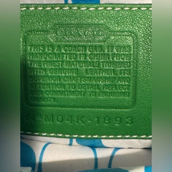 Mini Coach Blue Satin Tote with Green Leather Patch - Picture 4 of 4